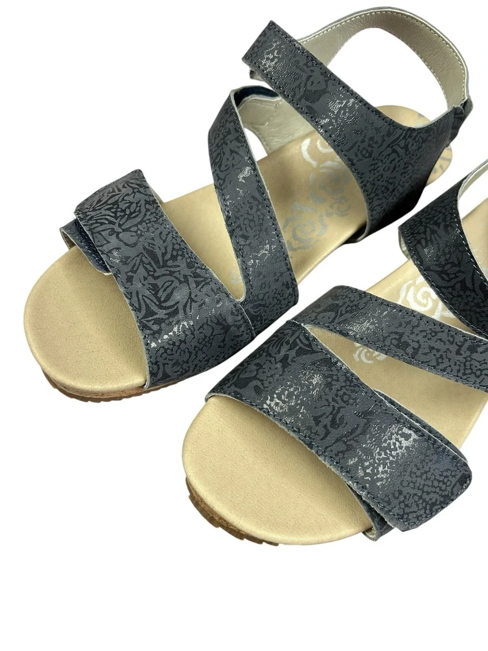 Propet Millie Women's Espadrille Wedge Sandals with a floral embossed pattern 10